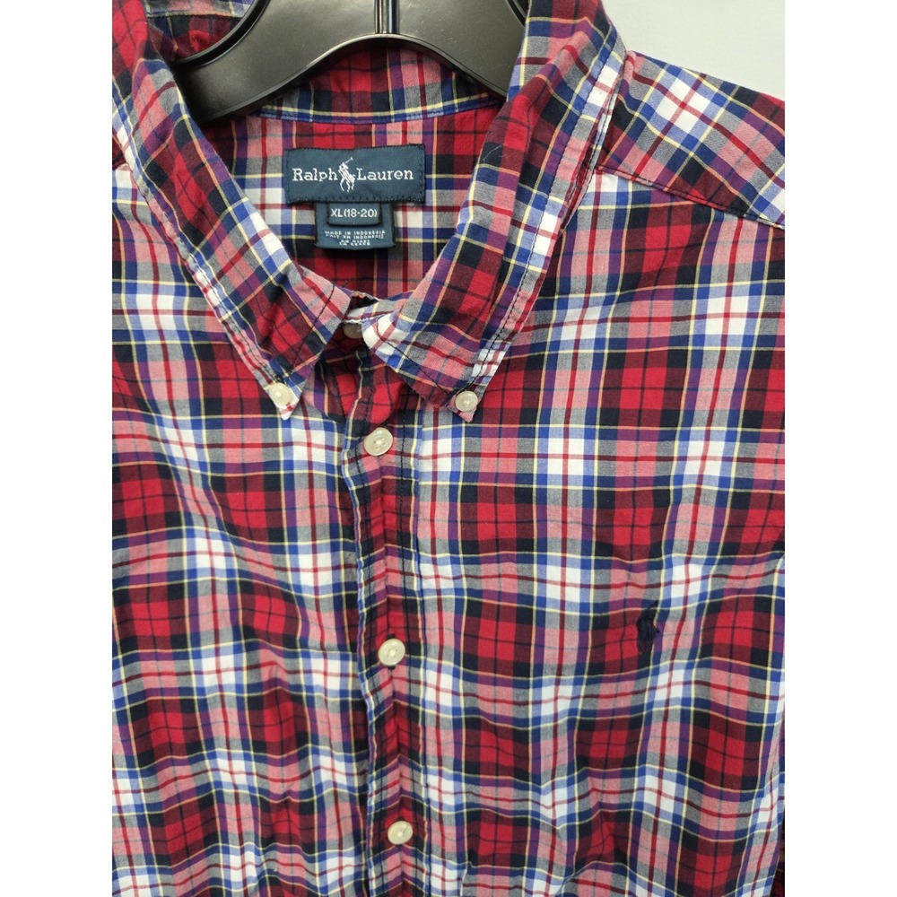 Ralph Lauren Shirt Youth XL 18/20 Red Plaid Button Down Long Sleeve Classic Fit